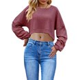 thumbnail image 1 of Sevevn Women's Solid Color Short Style Long Sleeved Fashionable Round Neck Top Holiday Gift Finder, 1 of 6