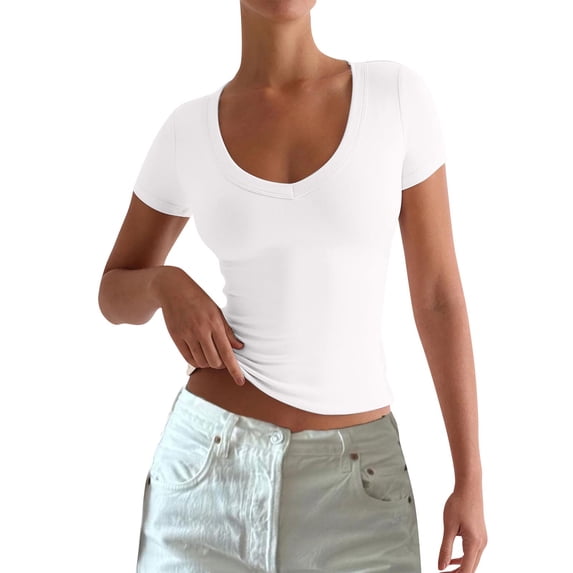 Sevevn Women's Solid Color Slim Blouses Long Sleeved Yoga Exercise V-Neck Top White L Sales Today Clearance