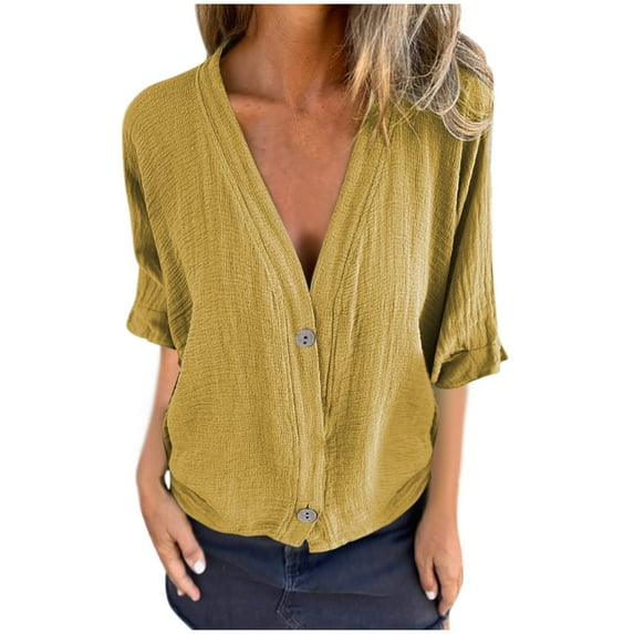 Sevevn Women's Solid Color T-Shirt V-Neck Short Sleeved Basic Top T-Shirt