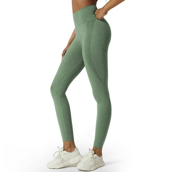 Sevevn Women’s Solid Color Yoga Leggings Fitness Running Gym Sports Full Length Active Pants Yoga Full Length Pants Green L Savings Up to 30% Off