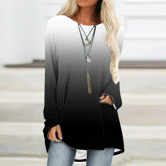 Sevevn Women's Solid T-shirt Long Sleeves Blouse Round Neck Casual Tops Black S Gift for Adults