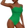thumbnail image 1 of Sevevn Women's Spaghetti Strap Textured One Piece Swimsuit Tummy Control Bathing Suit Green M, 1 of 9
