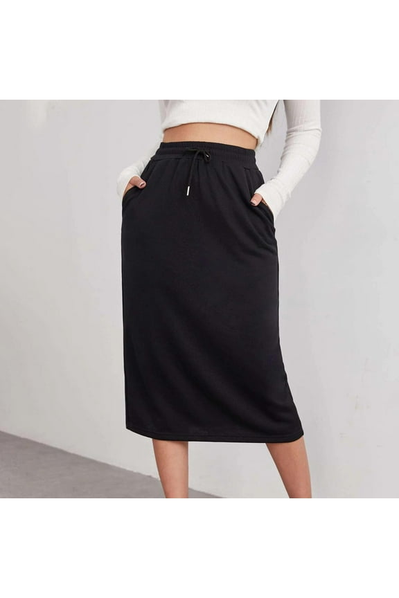 Women's Sports Leisure Commuting Loose Elastic Waist Solid Color Skirt Split Skirt Summer Gift Black L