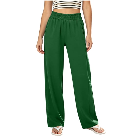 Sevevn Women's Straight Leg SweatPants Elastic High Waist Full Length Casual Trousers with Side Pockets Green XL