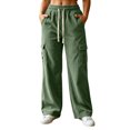 thumbnail image 1 of Sevevn Women's Straight Wide Leg Corduroy Cargo Pants Elastic Drawstring Waist Trousers With Side Cargo Pockets Soft Retro Texture Versatile Street Daily Wear, 1 of 8