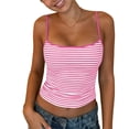 thumbnail image 1 of Sevevn Women's Striped Cami Tops Spaghetti Strap Square Neck Slim Fit Crop Tank Tops Pink S, 1 of 8