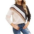 thumbnail image 1 of Sevevn Women's Striped Color Blocked Elegant Long Knitted Shirt Round Neck Loose Sweater Jacket Round Neck Sweater, 1 of 3
