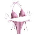 thumbnail image 1 of Sevevn Women's Striped Crochet Triangle Bikini Set Halter Side Tie Two Piece Swimsuit Pink L, 1 of 5