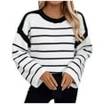 thumbnail image 1 of Sevevn Women's Striped Drop Shoulder Sweater Oversized Crew Neck Knit Sweaters Pullover Top, 1 of 9