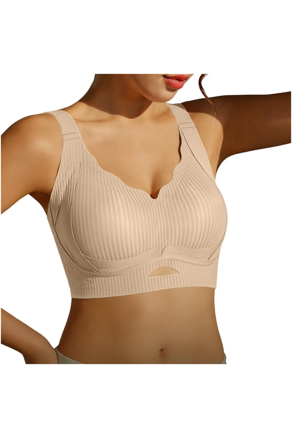 Women's Striped Ribbed Wireless Bra Wavy Edge Comfort Bralette with Wide Shoulder Straps Seamless Full Coverage Everyday Bra for Ladies