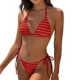 thumbnail image 1 of Sevevn Women's Striped Textured Two Piece Bikini Set Halter Triangle Top with Tie Side Bottoms String Swimsuit Red XL, 1 of 9