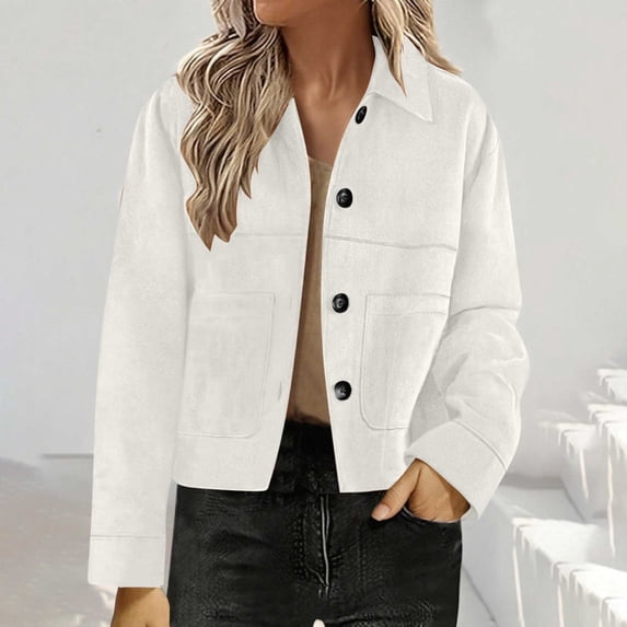 Sevevn Women's Suede Jacket Casual Button Down Faux Suede Short Coat with Long Sleeves Fall Winter Vintage Style Outerwear White XXL