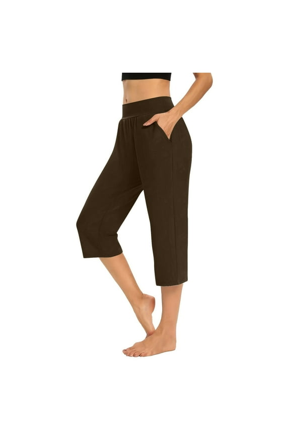 Women's Summer Capris Yoga Pants for Women High Waisted Casual Wide Leg Loose Soft Pajamas with Pockets