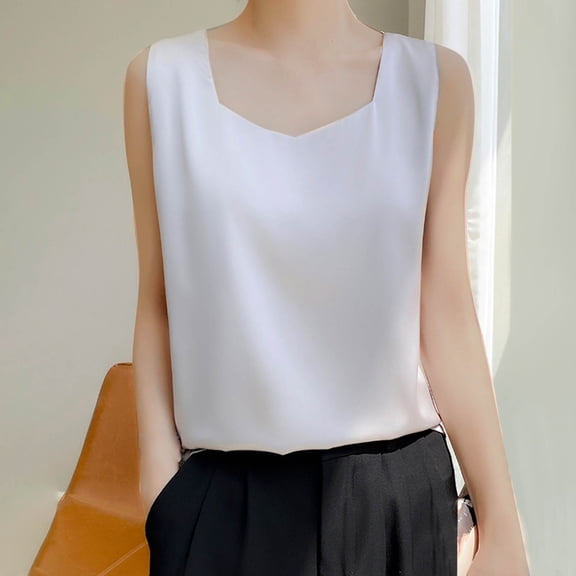 Sevevn Women's Summer Casual And Fashionable Solid V-neck Round Sleeveless Top Gray XL Rollbacks