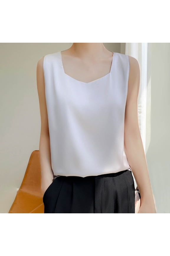 Women's Summer Casual And Fashionable Solid V-neck Round Sleeveless Top Gray XXL Rollbacks