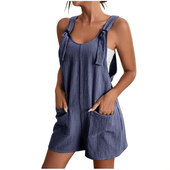 Sevevn Women's Summer Comfy Casual Sleeveless Romper Loose Adjustable Strap Shortalls with Pockets