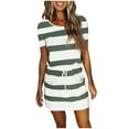 thumbnail image 1 of Sevevn Women's Summer Dress 2025 Short Sleeve Tshirt Drawstring Waist Beach Casual Mini Short Dresses, 1 of 4