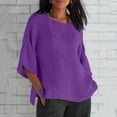 thumbnail image 1 of Sevevn Women's Summer Fashion Cropped Sleeves Round Neck Cotton Line Loose Shirt Blouse Dark Purple M Family Gifts, 1 of 6