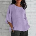 thumbnail image 1 of Sevevn Women's Summer Fashion Cropped Sleeves Round Neck Cotton Line Loose Shirt Blouse Purple S Holiday Gift Finder, 1 of 6