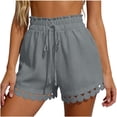 thumbnail image 1 of Sevevn Women's Summer Lace Trim Drawstring Shorts High Waist Ruffle Hem Casual Loose Shorts with Pockets Gray M, 1 of 7