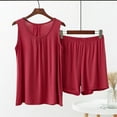 thumbnail image 1 of Sevevn Women's Summer Loose Solid Color Suspender Home Wear Two-piece Pajama Sets Wine XL New Year Savings, 1 of 4