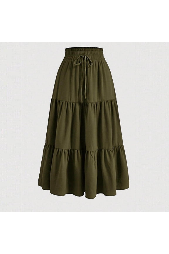 Women's Summer Sexy Fashion Solid Color Drawstring Pocket Elastic Waist Skirt Spring Tops for Women Army Green L