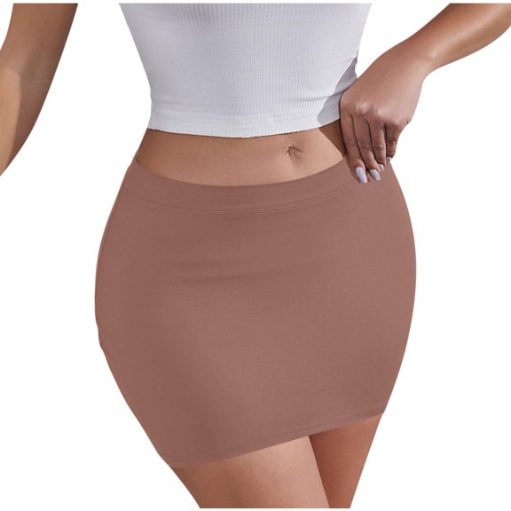 Sevevn Women's Summer Sexy Fashion Solid Color Elastic Waist Short Skirt Brown XXL Family Gifts