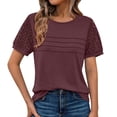 thumbnail image 1 of Sevevn Women's Summer Short Sleeve Lace Patchwork T Shirt Casual Round Neck Ruched Front Loose Fit Blouse Purple 2XL, 1 of 5