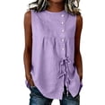 thumbnail image 1 of Sevevn Women's Summer Sleeveless Button Down Tank Top Casual Round Neck Drawstring Waist Flowy Tunic Blouse Purple M, 1 of 7