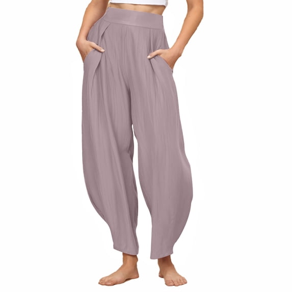 Sevevn Women's Summer Solid Color Cool Breathable Double-Sided Pocket Ankle Pants Long Pants