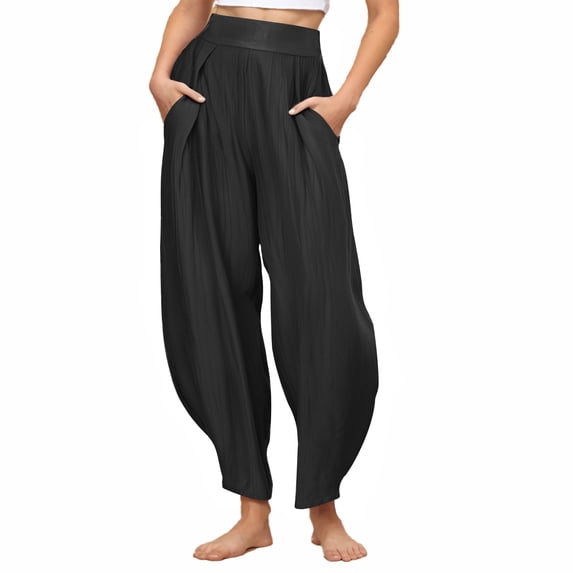 Sevevn Women's Summer Solid Color Cool Breathable Double-Sided Pocket Ankle Pants Long Pants