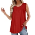 thumbnail image 1 of Sevevn Women's Summer Solid Color Round Neck Pleated Tank Top Red M Sales Today Clearance, 1 of 5