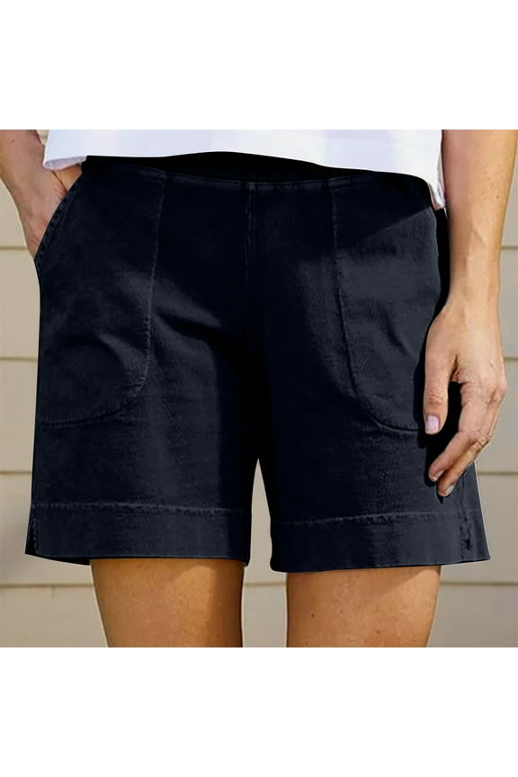 Women's Summer Solid Cotton Women's Pocket Casual Shorts Deal of the Week Black XXXL