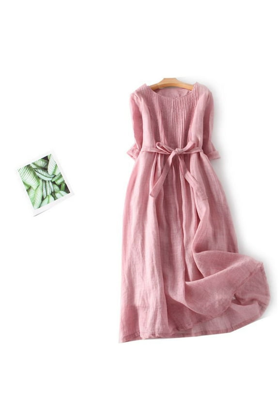 Women's Summer Vintage Lace-up Dress-point Sleeve Long Cotton And Skirt Loose And Thin Embroidery Large Train Skirt