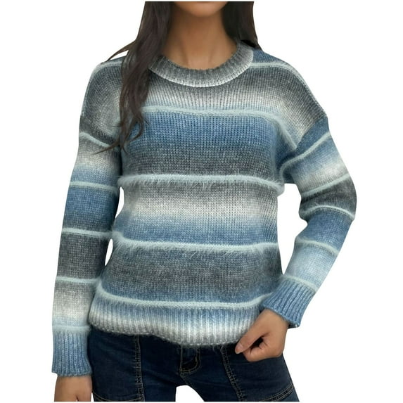 Sevevn Women's Sweaters Casual Long Sleeve Crewneck Color Block Patchwork Pullover Knit Sweater Tops