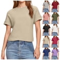 thumbnail image 1 of Sevevn Women's Textured Short Sleeve T-Shirt Casual Crew Neck Slim Fit Summer Top Khaki XL, 1 of 9