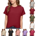 thumbnail image 1 of Sevevn Women's Textured Short Sleeve T-Shirt Casual Crew Neck Slim Fit Summer Top Red L, 1 of 9
