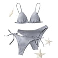 thumbnail image 1 of Sevevn Women's Triangle Bikini Set 3 Piece Side Tie Thong Bathing Suit Gray L, 1 of 5