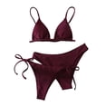 thumbnail image 1 of Sevevn Women's Triangle Bikini Set 3 Piece Side Tie Thong Bathing Suit Wine L, 1 of 5