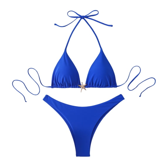 Sevevn Women's Triangle Bikini Set Halter Starfish Decor Two Piece Swimsuit Blue M