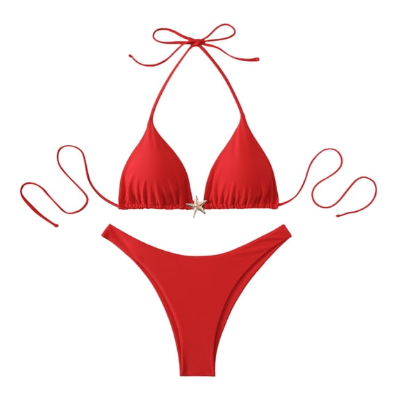 Sevevn Women's Triangle Bikini Set Halter Starfish Decor Two Piece Swimsuit Red S