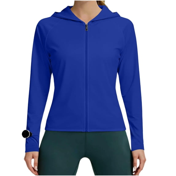 Sevevn Women's UPF 50+ Sun Protection Full Zip Hoodie Jacket Long Sleeve Lightweight Workout Tops Breathable UV Rash Guard Blue M