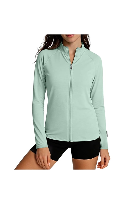 Women's UPF 50+ Sun Protection Full Zip Jackets Long Sleeve Lightweight Rash Guard with Thumb Holes Breathable UV Shirts Mint Green S