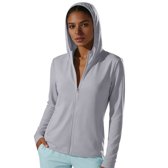 Sevevn Women's UPF 50+ Sun Protection Hoodie Jacket Lightweight Full Zip Athletic Jacket Long Sleeve Shirt with Pockets Gray XL