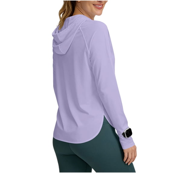 Sevevn Women's UPF 50+ Sun Protection Hoodie Shirts Long Sleeve Lightweight Workout Tops Breathable UV Rash Guard Purple L