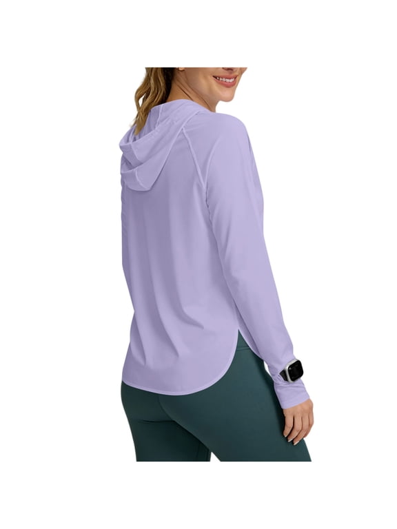 Women's UPF 50+ Sun Protection Hoodie Shirts Long Sleeve Lightweight Workout Tops Breathable UV Rash Guard Purple M