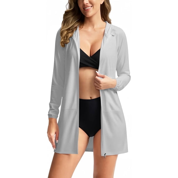 Sevevn Women's Swim Cover Up Sun Protection Hoodie Long Jacket Lightweight Beach Cover Ups for Women