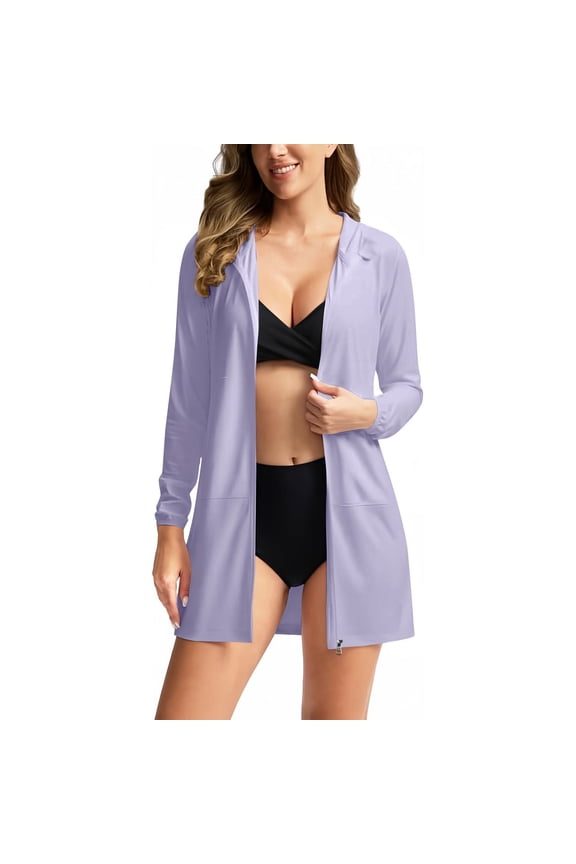 Women's Swim Cover Up Sun Protection Hoodie Long Jacket Lightweight Beach Cover Ups for Women