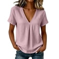thumbnail image 1 of Sevevn Women's V Neck Pleated Front Blouse Cotton Blend Short Sleeve Loose Fit Casual Tunic Top Pink S, 1 of 10