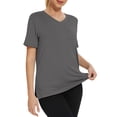 thumbnail image 1 of Sevevn Women's V Neck Short Sleeve Workout Tops Loose Fit Quick Dry Side Slit Athletic T-Shirts Dark Gray L, 1 of 5